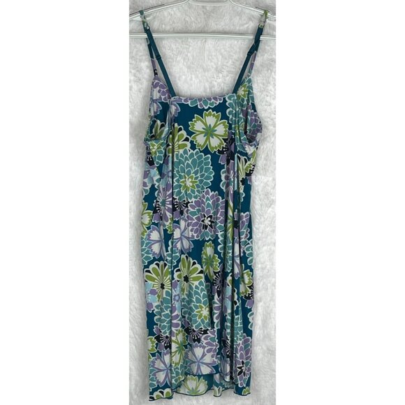 Secret Treasures Large Sleeveless Nightgown Teal Floral Purple Green Surplice - Picture 3 of 4